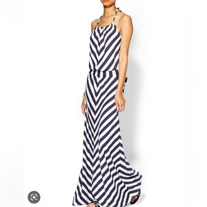 Michael Stars navy and white chevron halter maxi dress